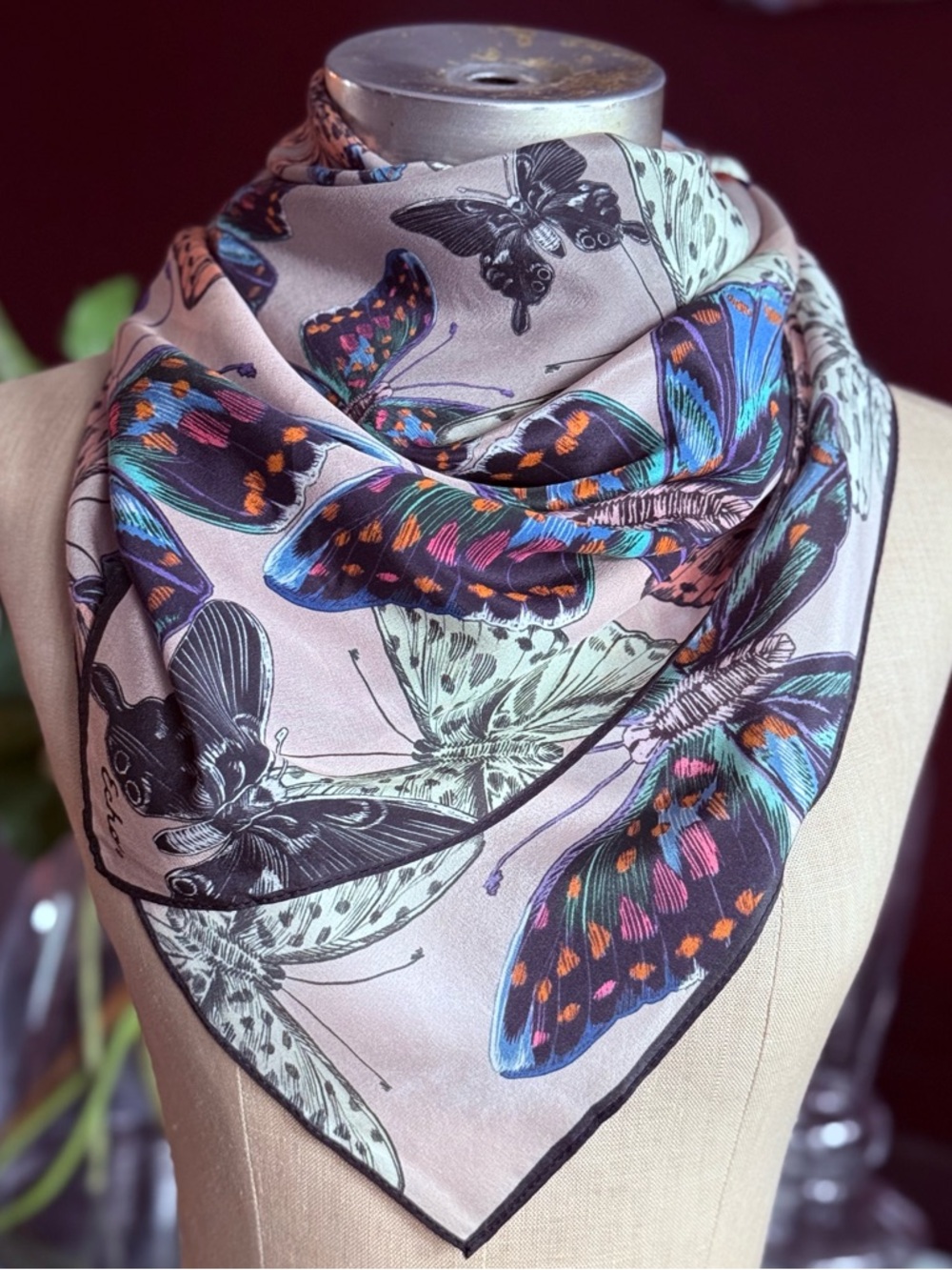 Vintage ECHO 100% Silk Square Scarf – Vibrant Butterfly Print - Picture 16 of 16